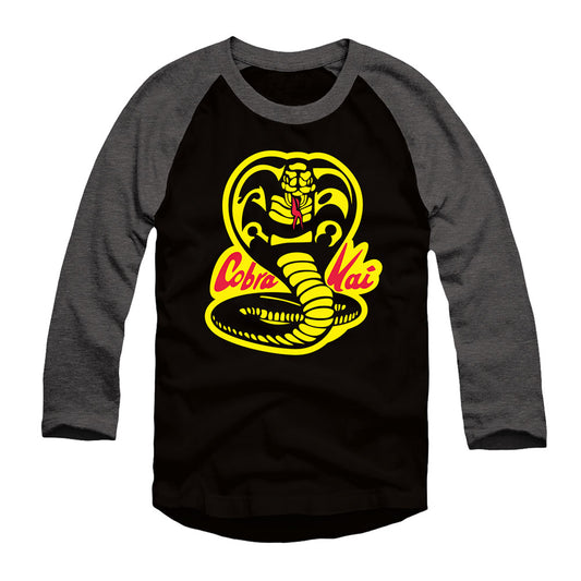 Cobra Kai Karate Black and Gray Raglan Long Sleeve T-Shirt